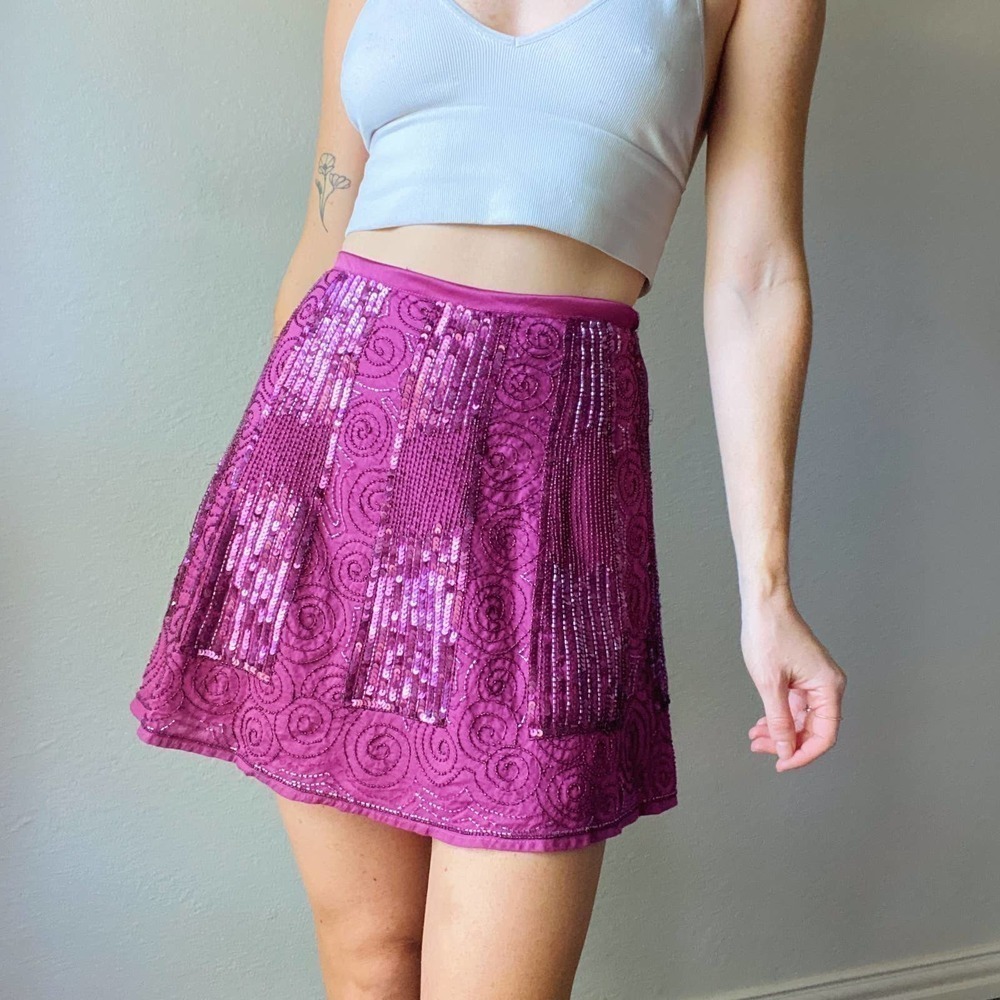 Jigsaw Purple Sequin A Line High Waist Mini Skirt - Picture 1 of 7